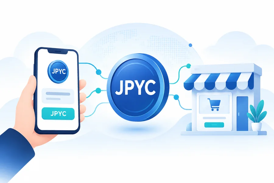 スマートフォン・JPYCコイン・ショップをつなぐ決済導入のイメージ