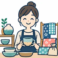 陶芸作品と手芸品を販売する作家